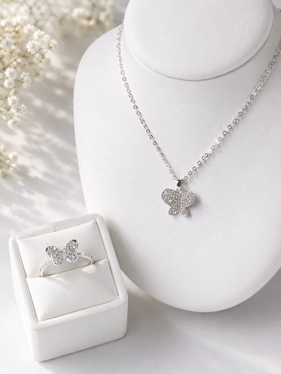 Butterfly necklace and ring set