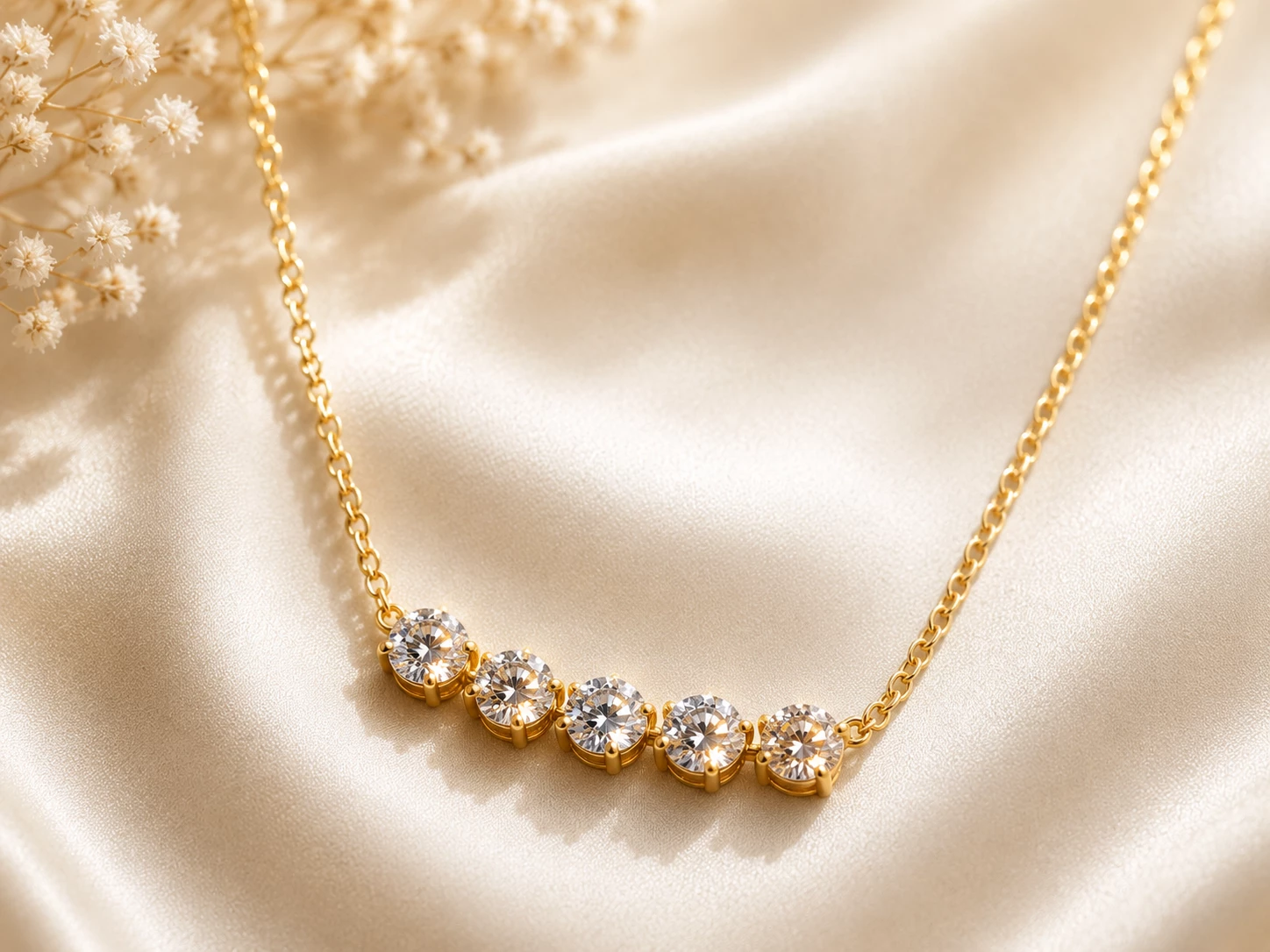 5 diamond settings fancy necklace