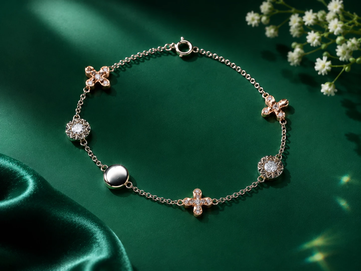 18r cross + 10pt 2 dias bracelet