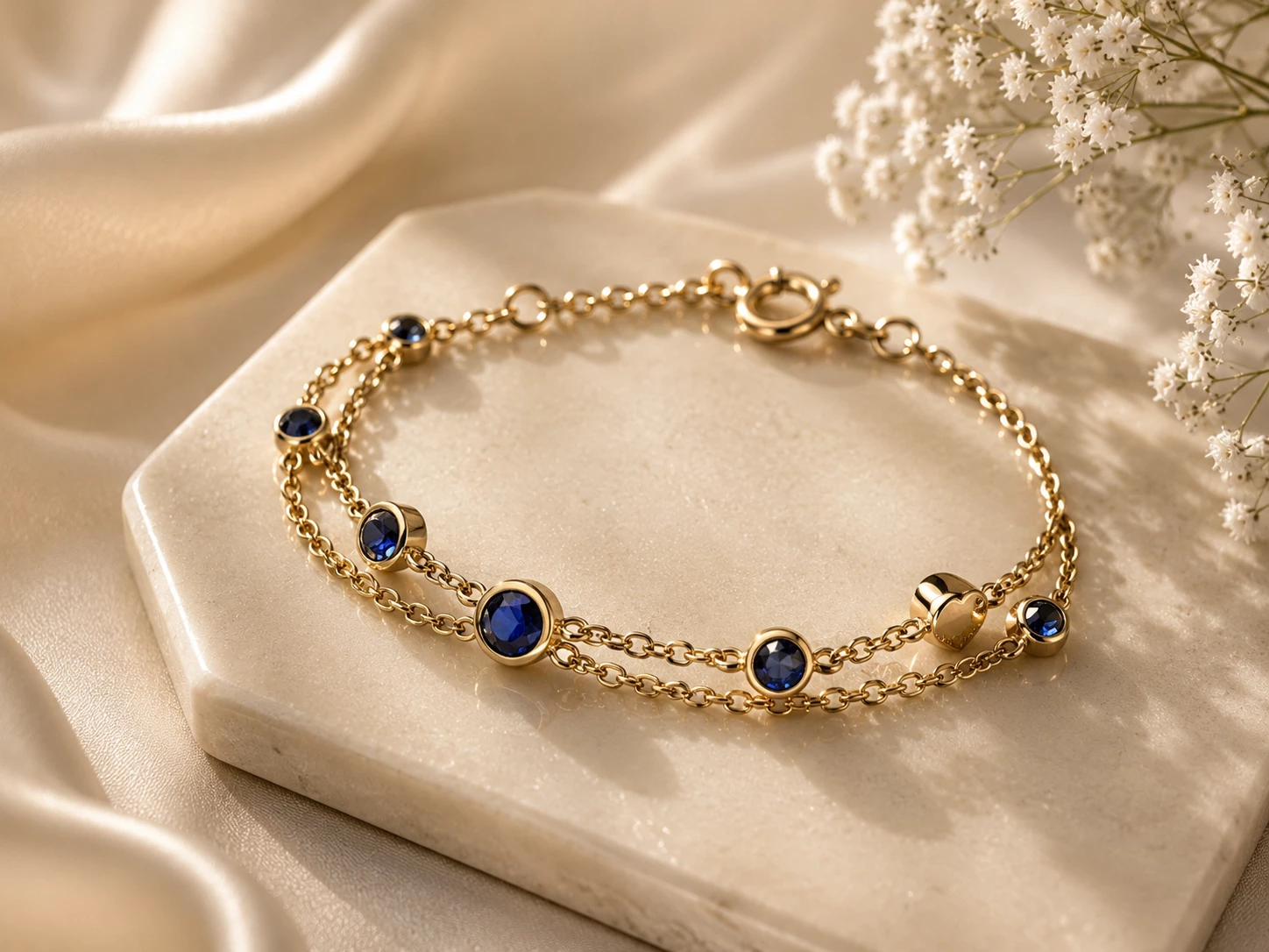 Sapphires 9ct yellow gold bracelet , handcraft