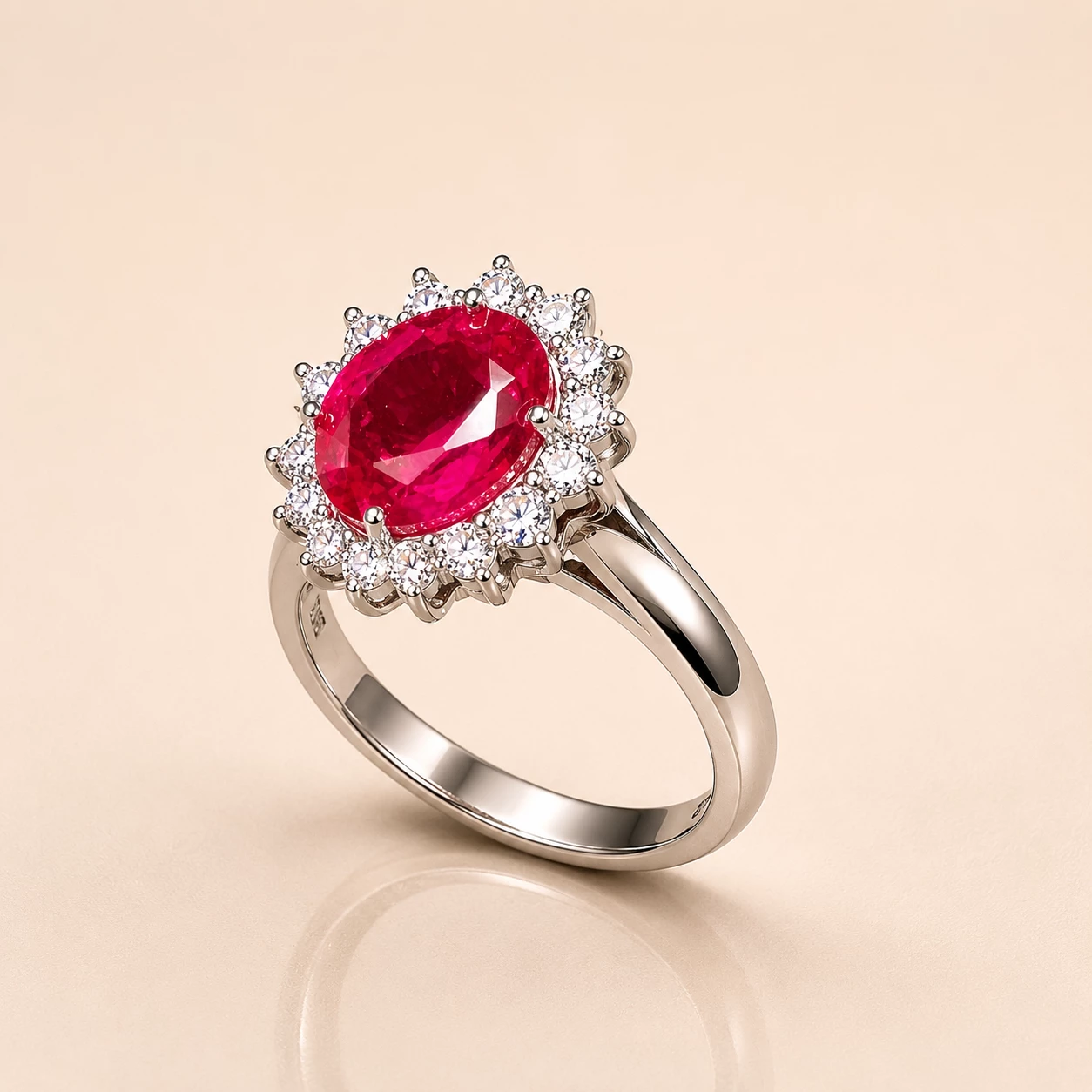 Ruby halo custom ring, handcreft