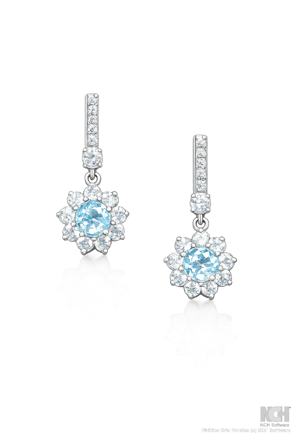 Aquamarine's & diamonds halo drop earrings