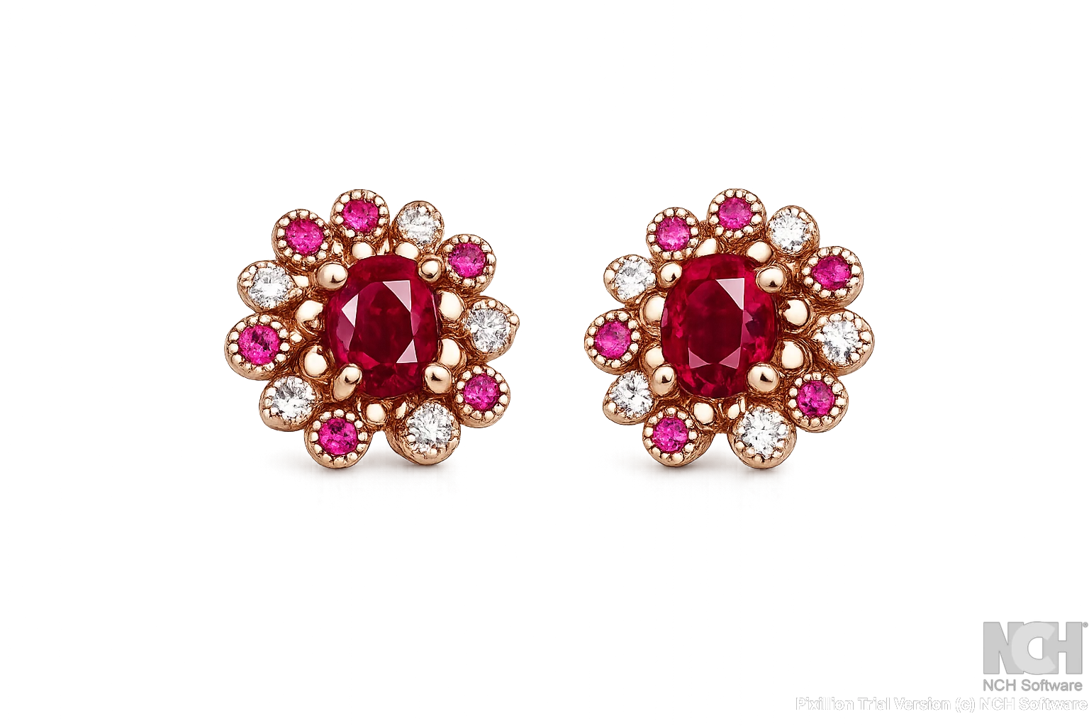 Ruby flower earrings