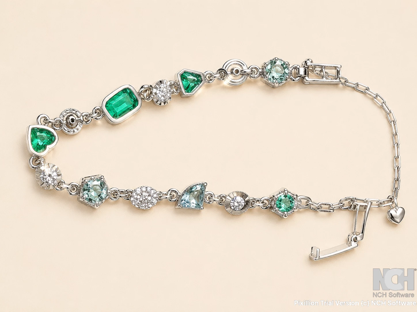 Multy shape cut aquamarine & diamonds bracelet, handcraft