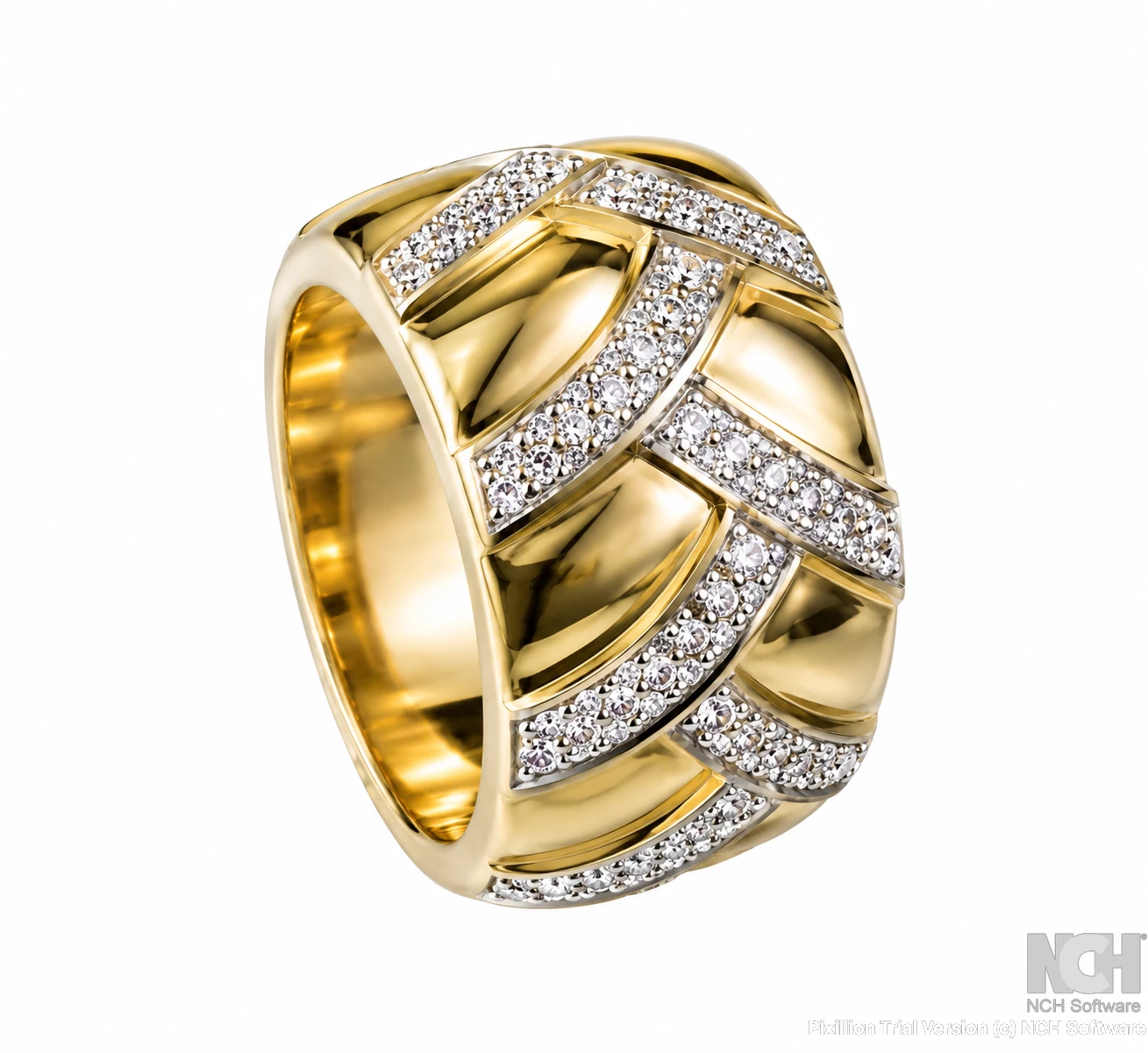 Wide Diamond Crossover pave setting ring
