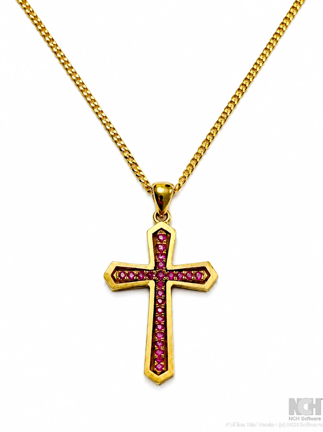 pink sapphire Cross Pendant 18ct 2t/t rose gold