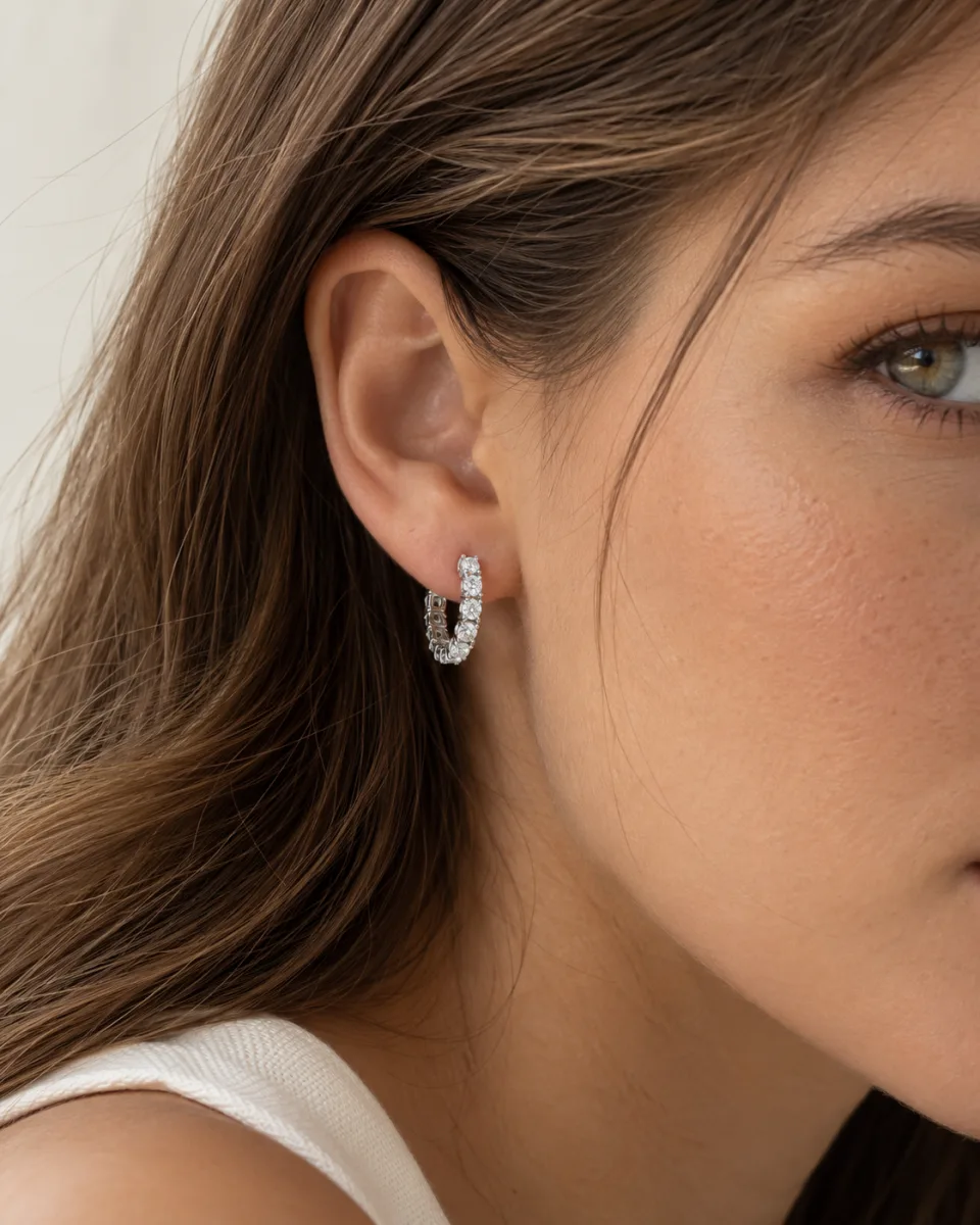 Diamond Tennis Hoop Earrings photo 2