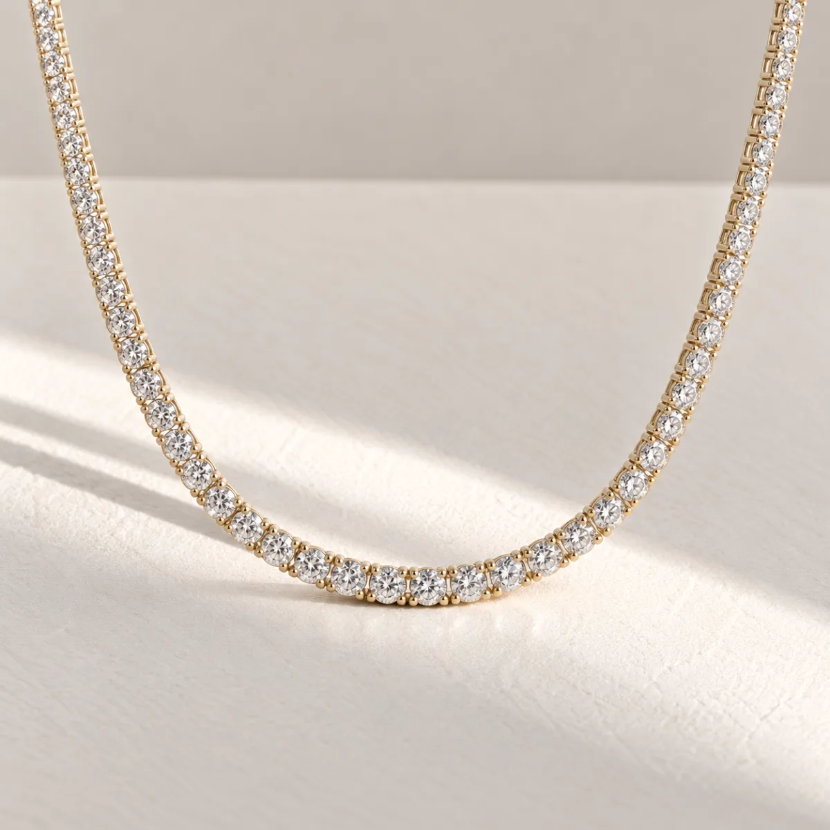 14K Gold Flat Non-Twist Lab Diamond Tennis Necklace (DEF/VVS, 2.8mm / 17")