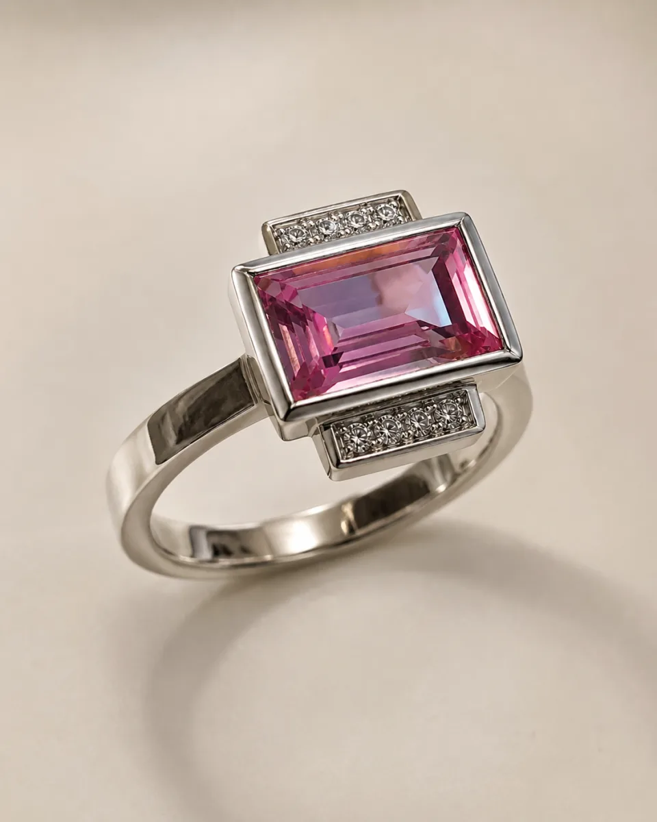 Pink Topaz + diamonds Ring Handcraft photo 2