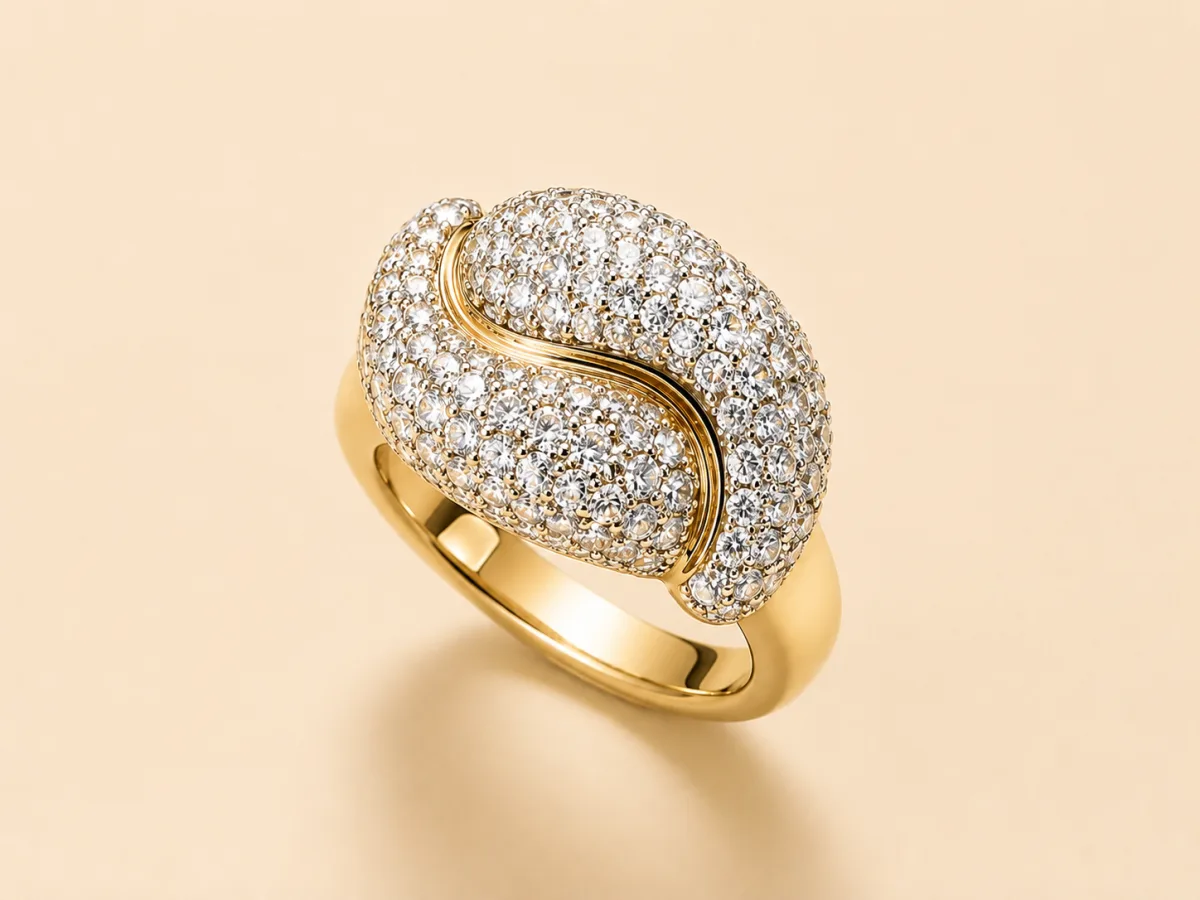 Gold Pavé Dome Swirl Ring