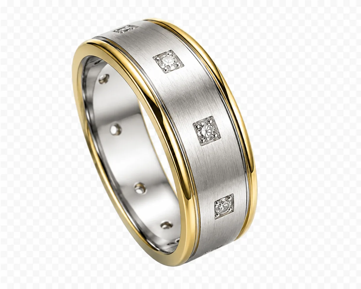 Pink diamond Yellow+white gold  Men's Band Handcraft