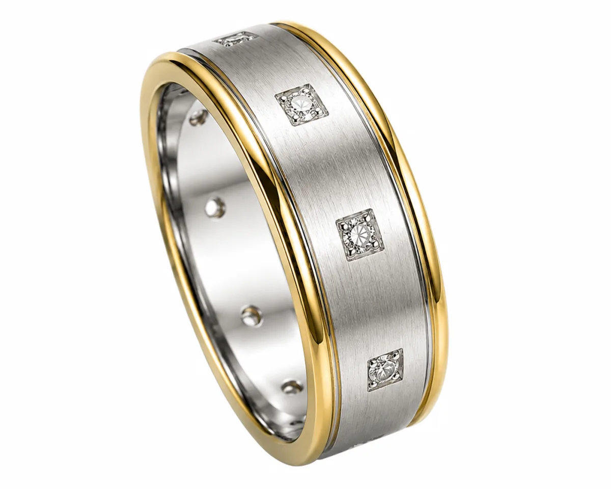 Pink diamond Yellow+white gold  Men's Band Handcraft photo 2