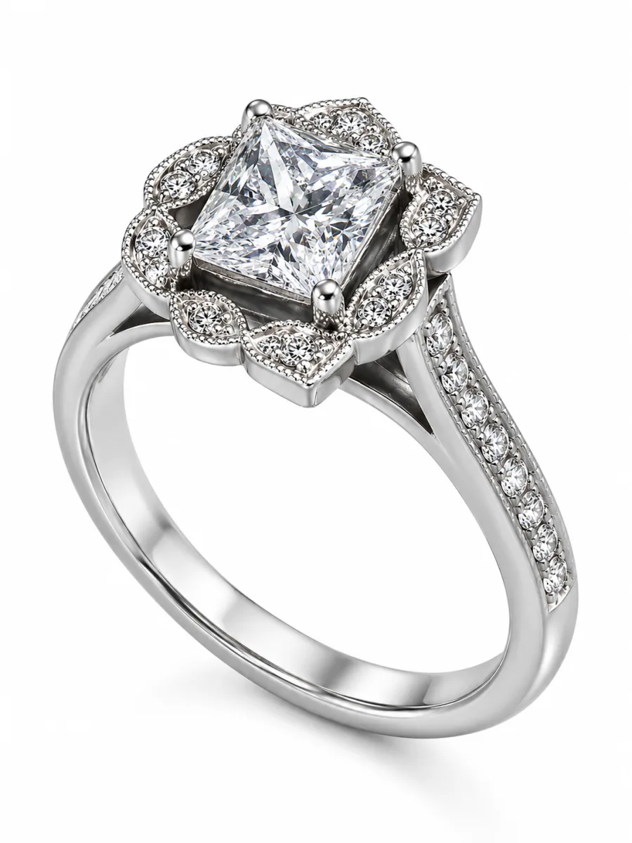 Princess Diamond Halo Ring